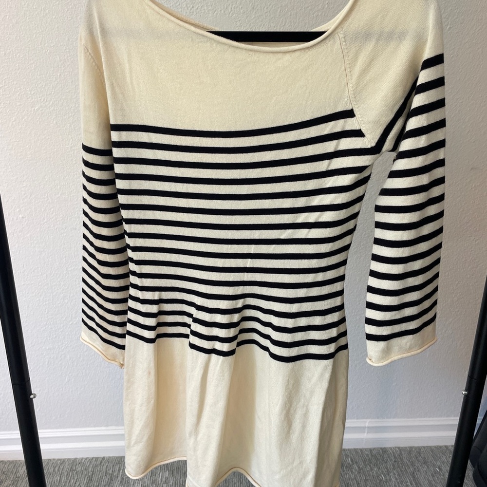 Frankie's Bikinis Cream & Black Long Sleeve Asymmetrical Dress - Picture 2 of 4